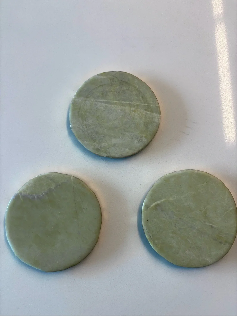 Round Green Stone Coasters - Set of 3